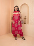 Pink cotton printed straight suit with dupatta