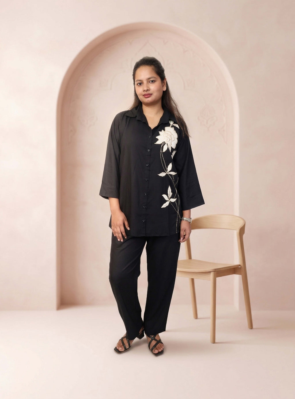 Black thread embroidered co-ord sets