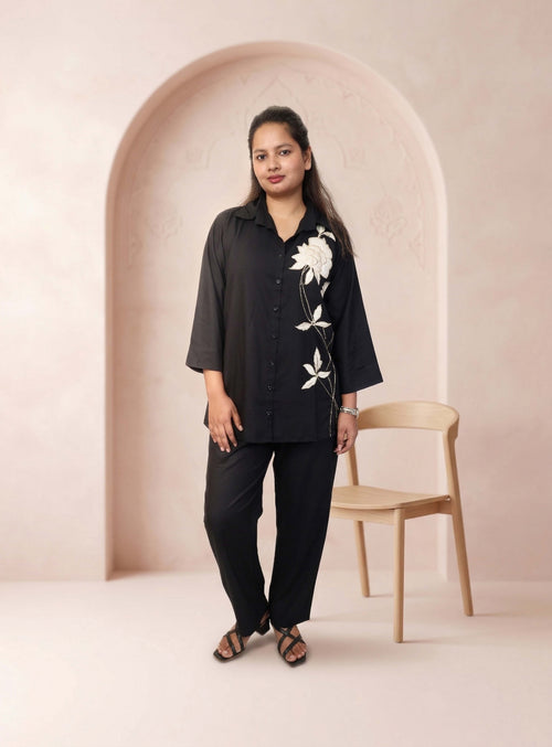 Black thread embroidered co-ord sets