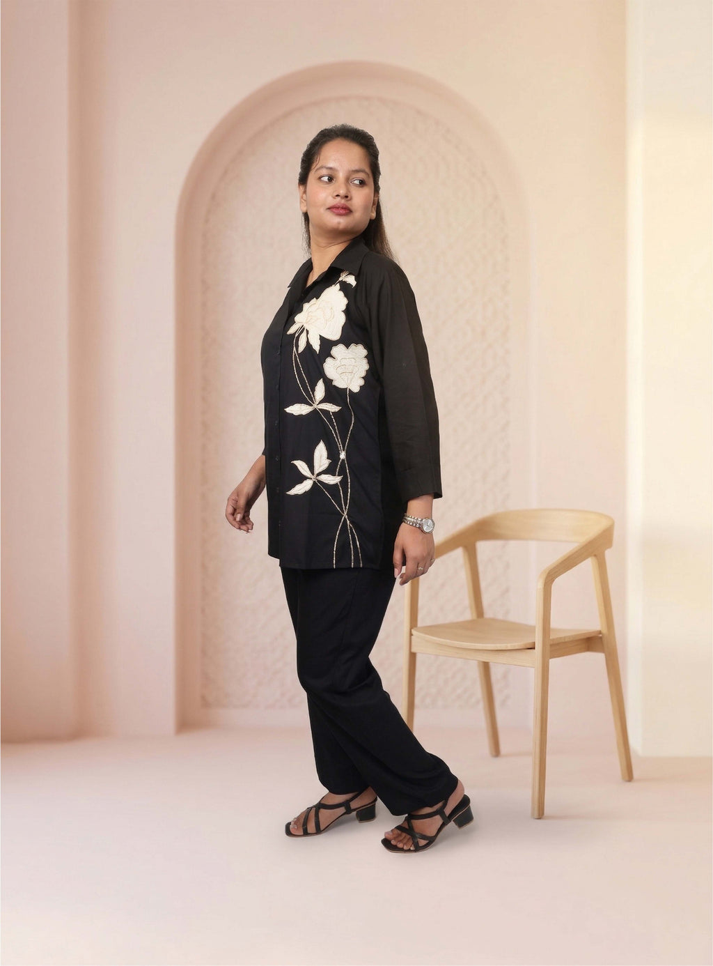 Black thread embroidered co-ord sets