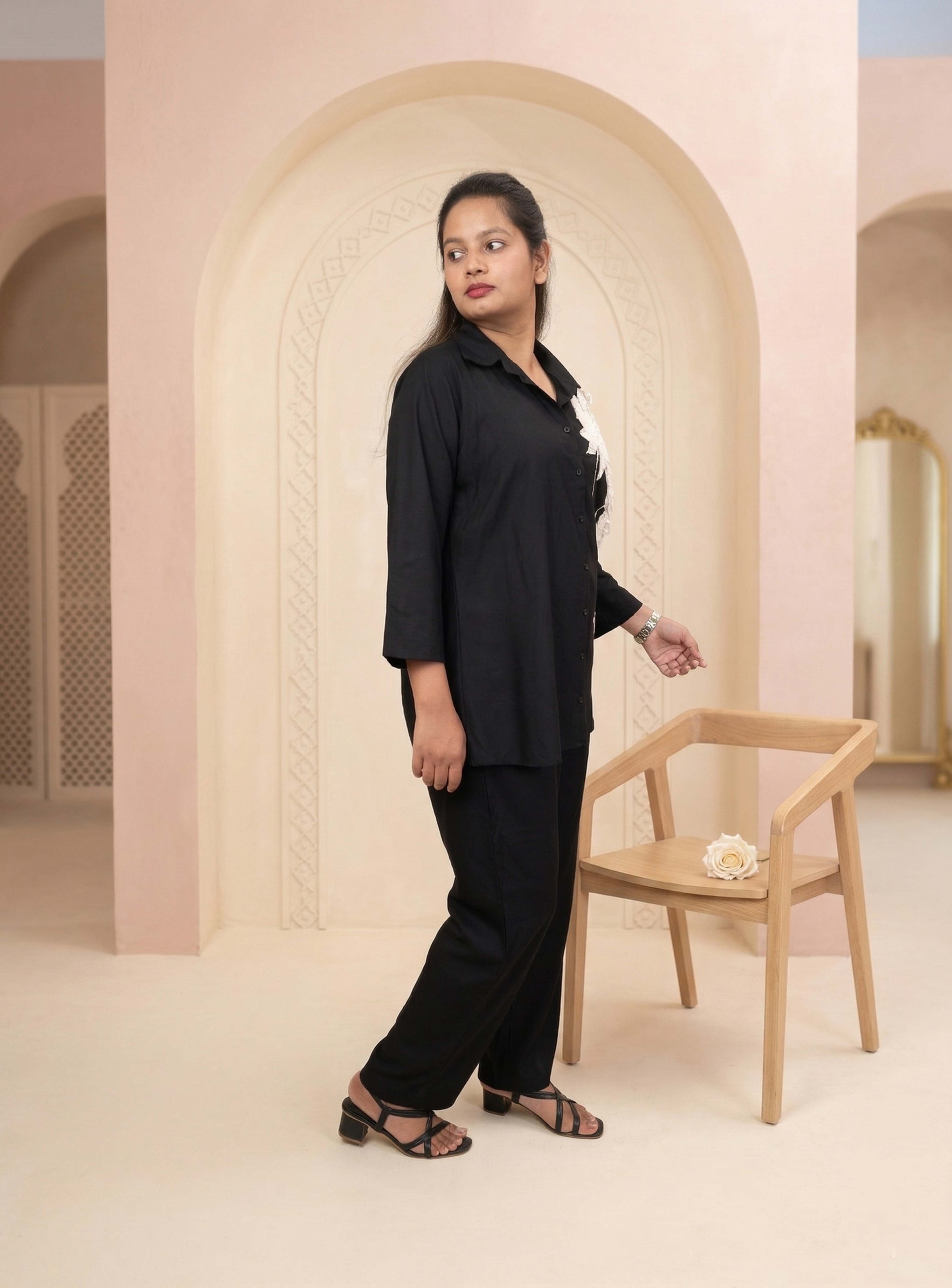 Black thread embroidered co-ord sets