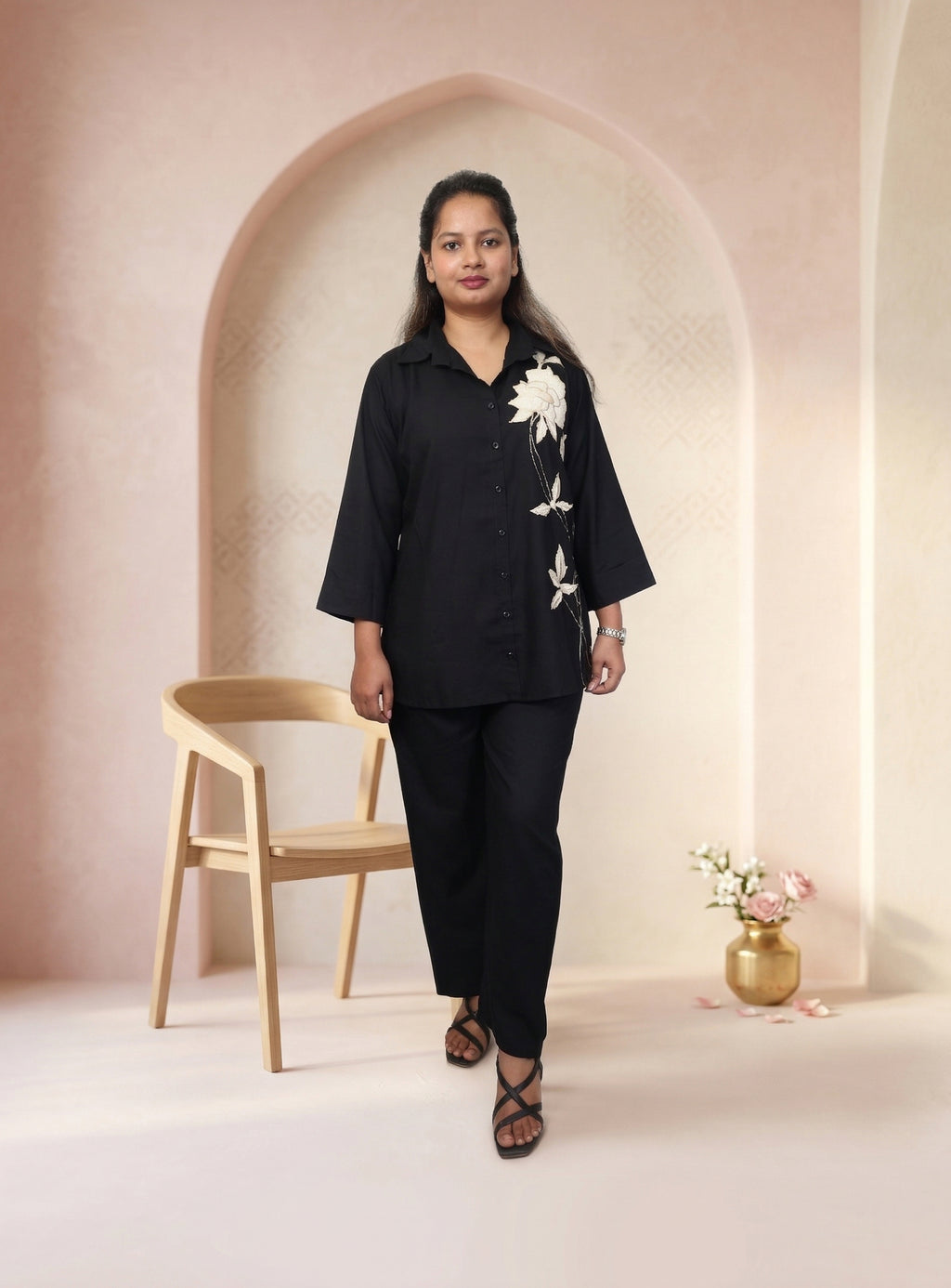 Black thread embroidered co-ord sets