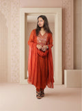 Rust Orange Banarasi Mul Chanderi Anarkali Suit-set with dupatta