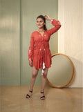 Rust Orange Thread work short dress
