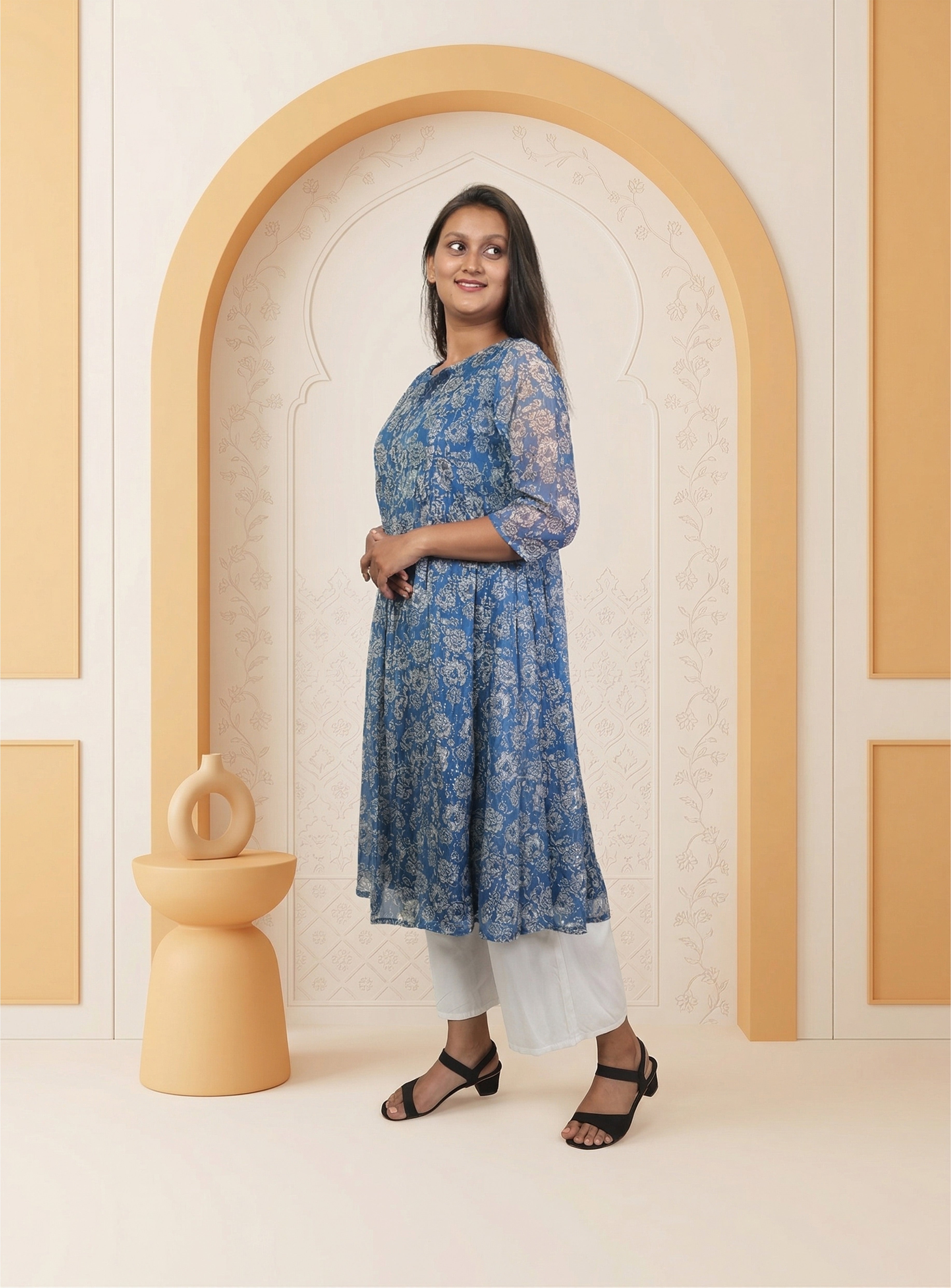 Blue lurex A-line kurti