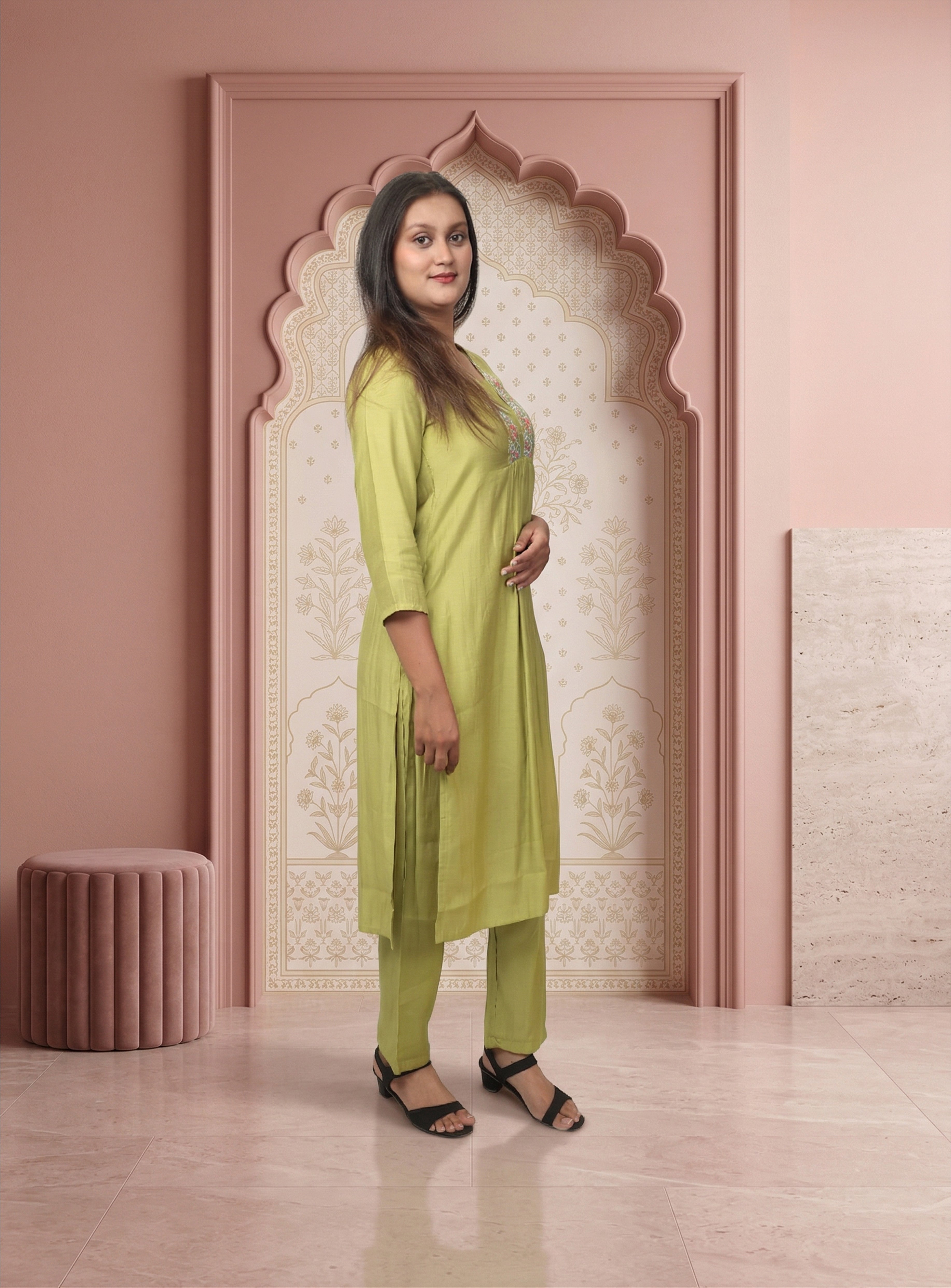 Green musline straight Co-ord sets