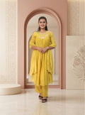 Mustard Banarasi Mul Chanderi Anarkali Suit-set with dupatta