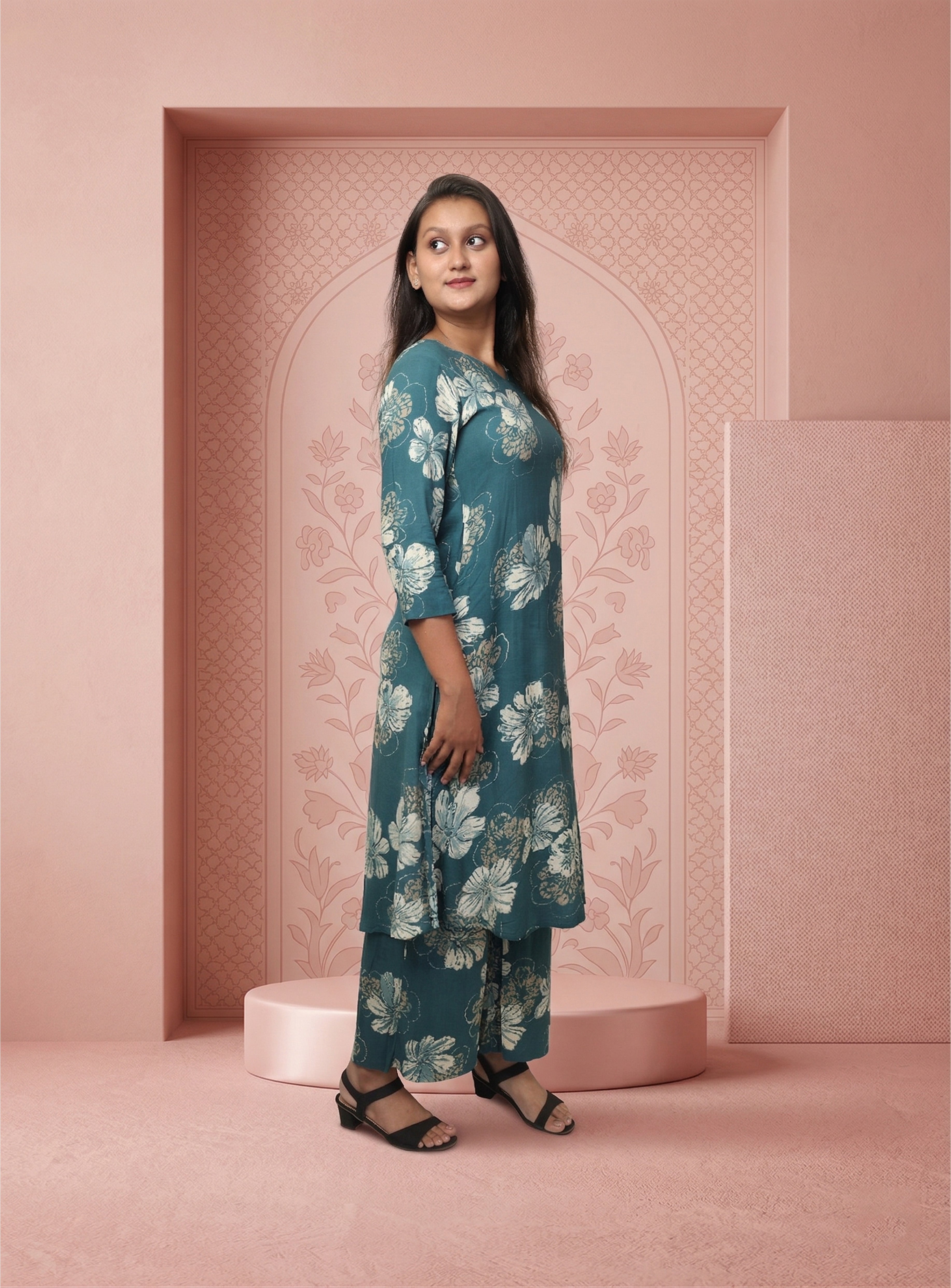 Green rayon printed Co-ord set