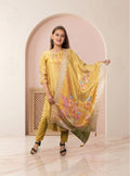 Musterd pure creap printed straight suit set with dupatta