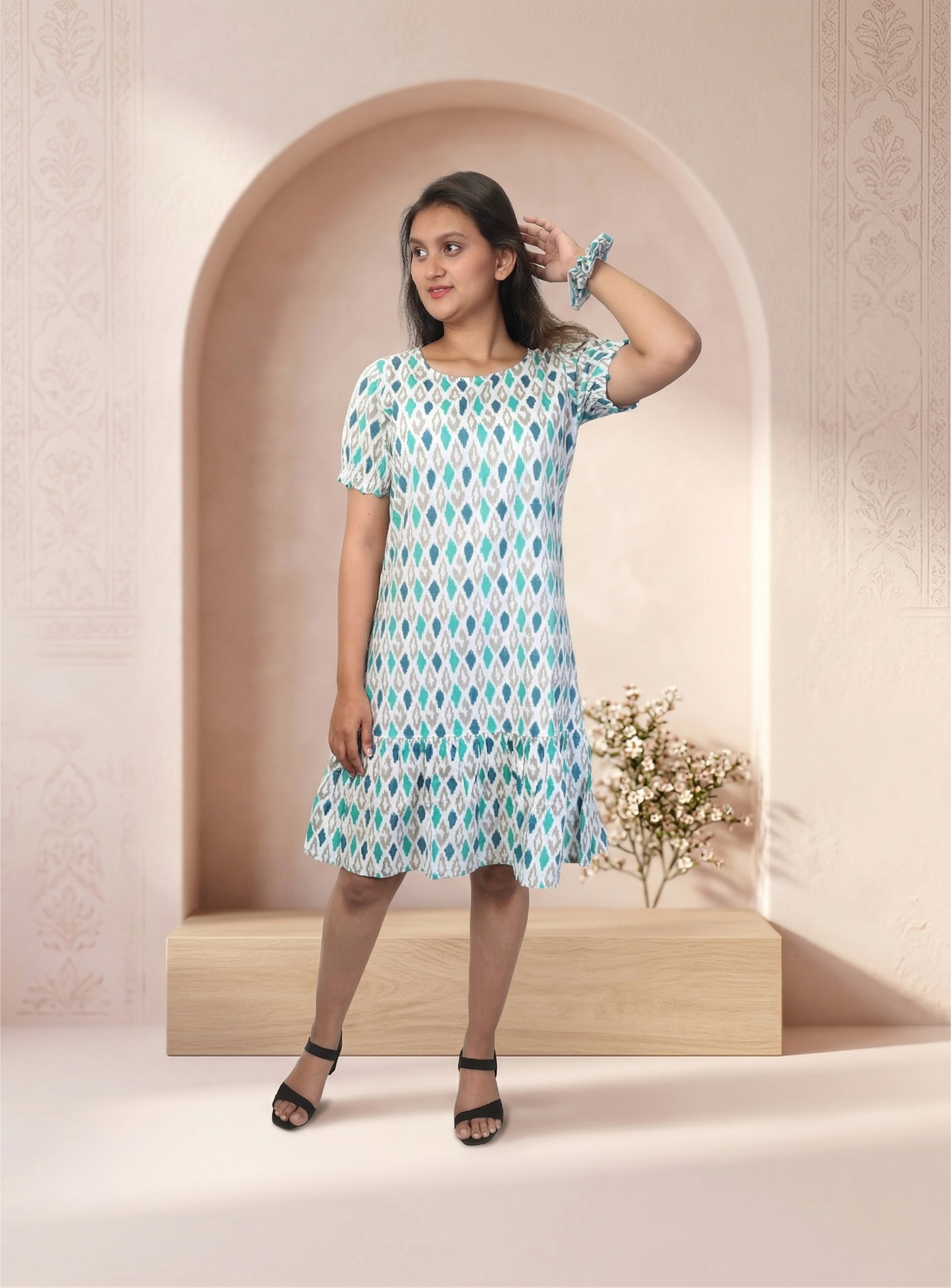 Green printed cotton dress