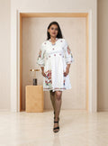 White linen thread embroidery short dress