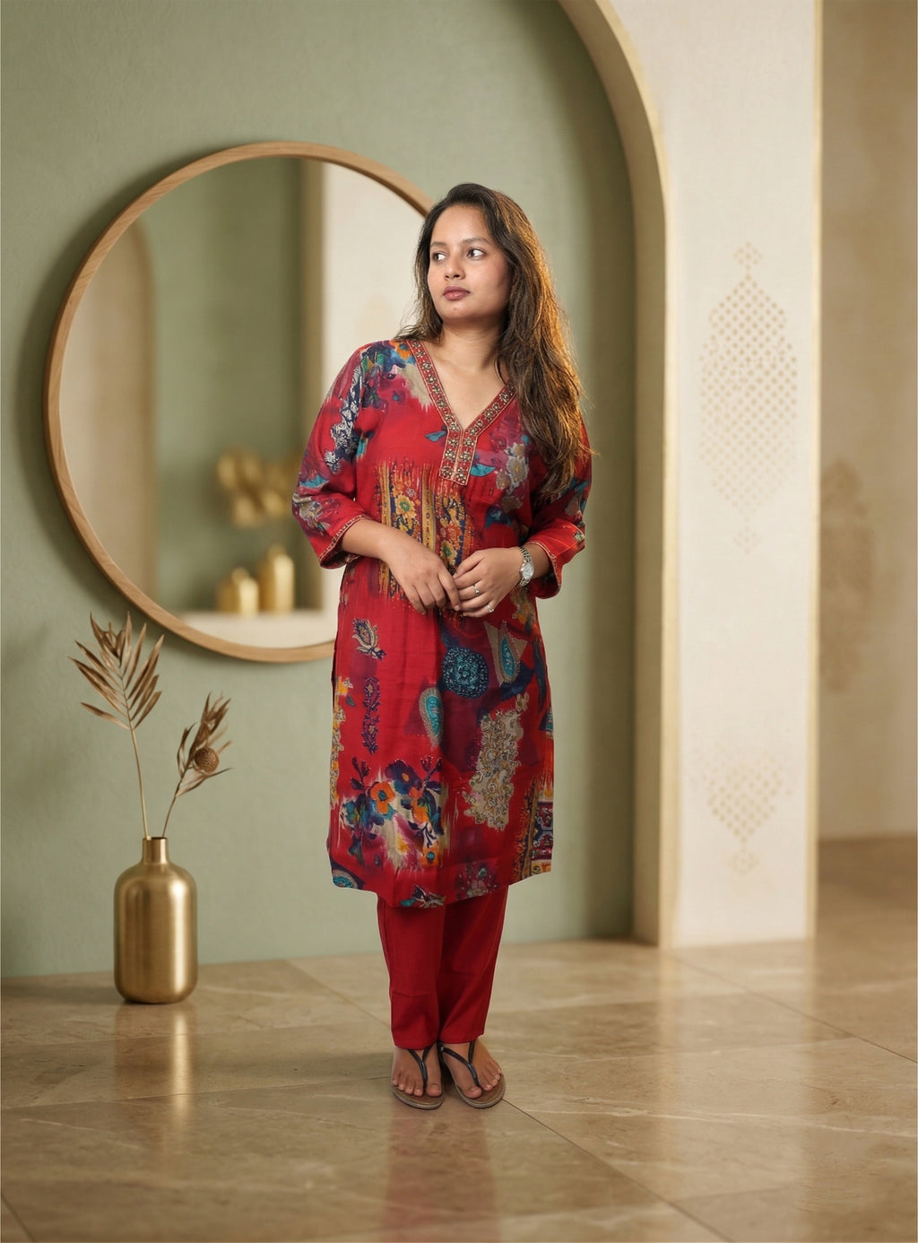 Red Musline Printed Co-ord Set