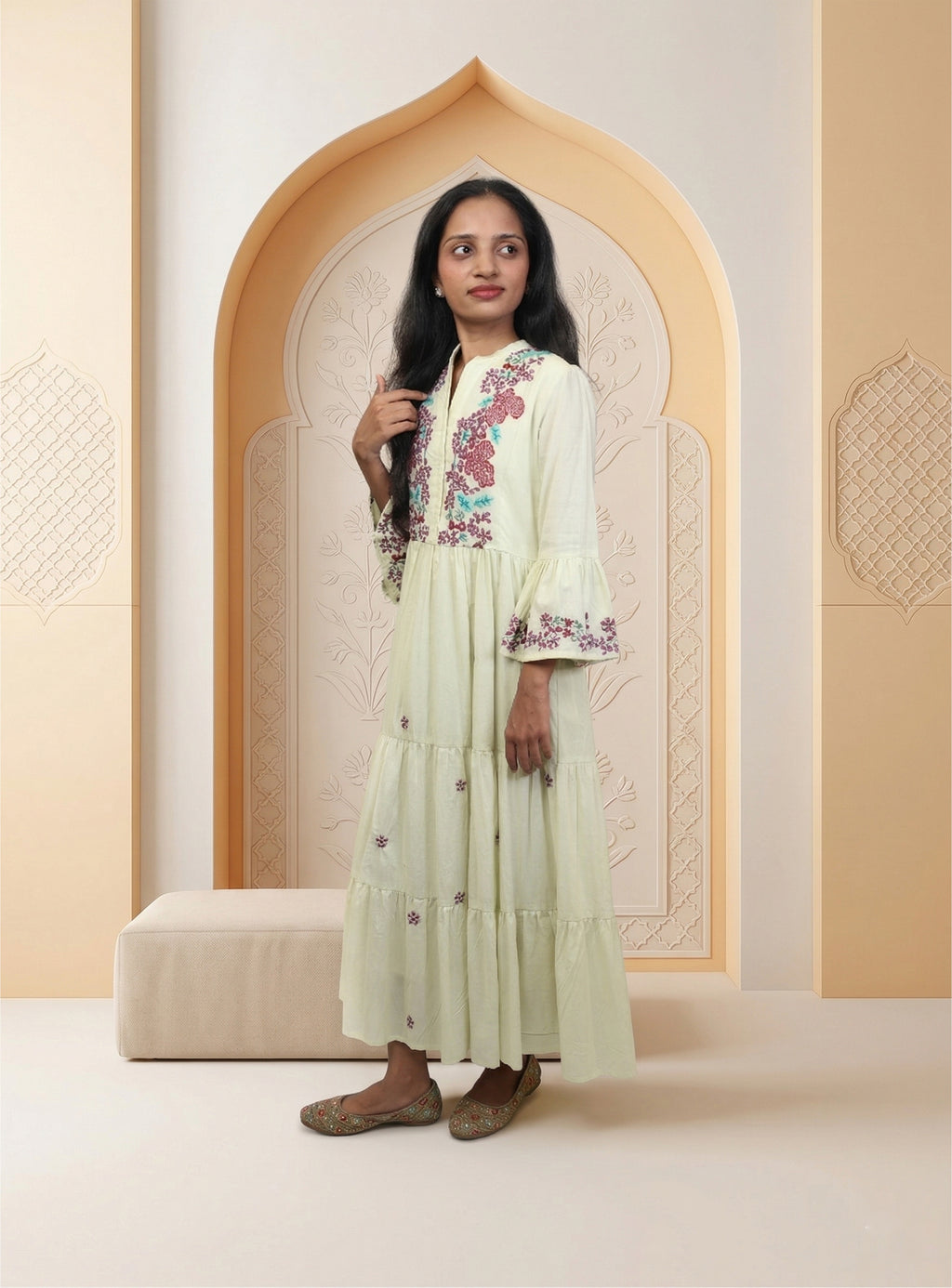 Pista mull cotton thread embroidery one-piece