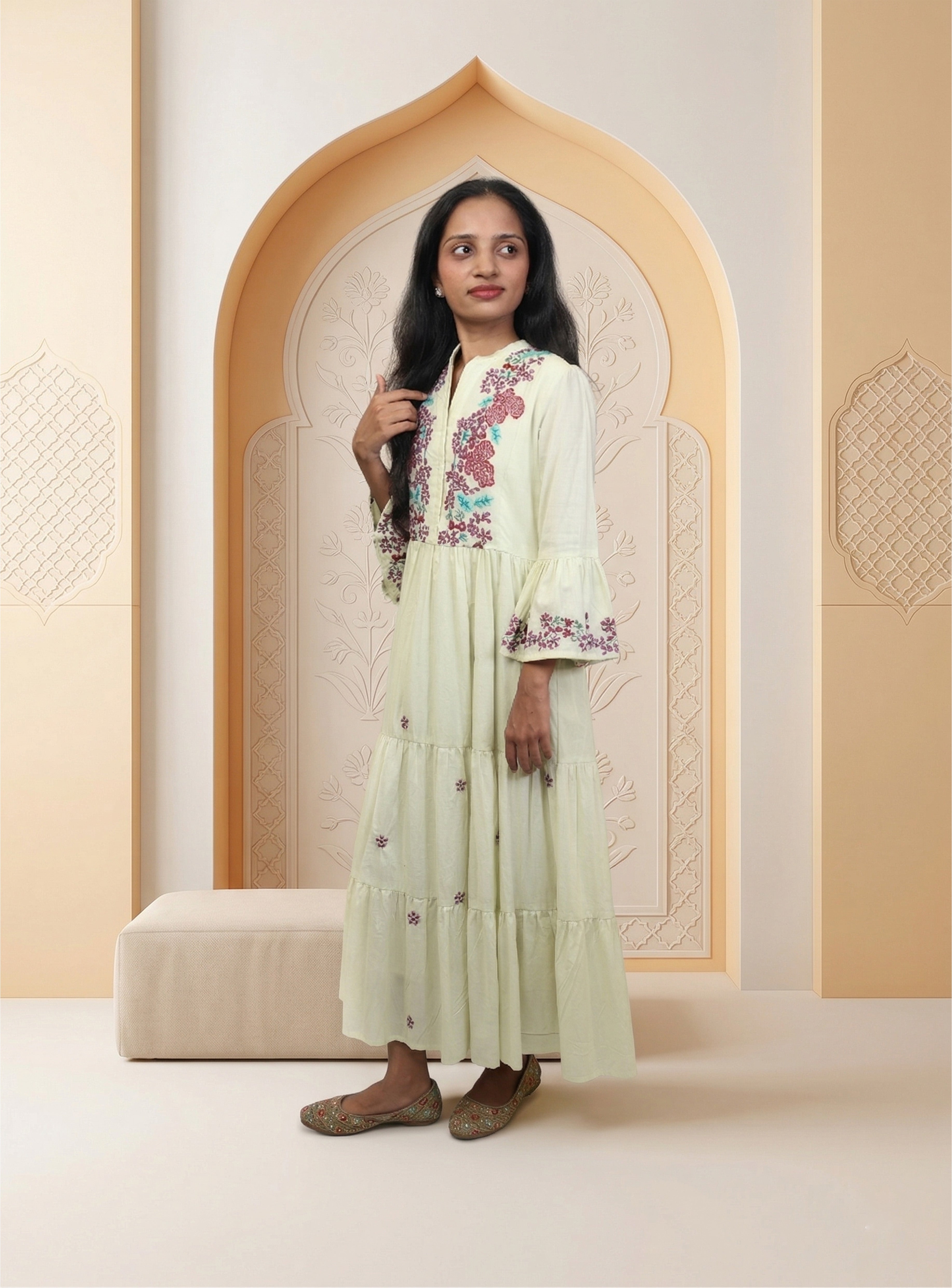 Pista mull cotton thread embroidery one-piece
