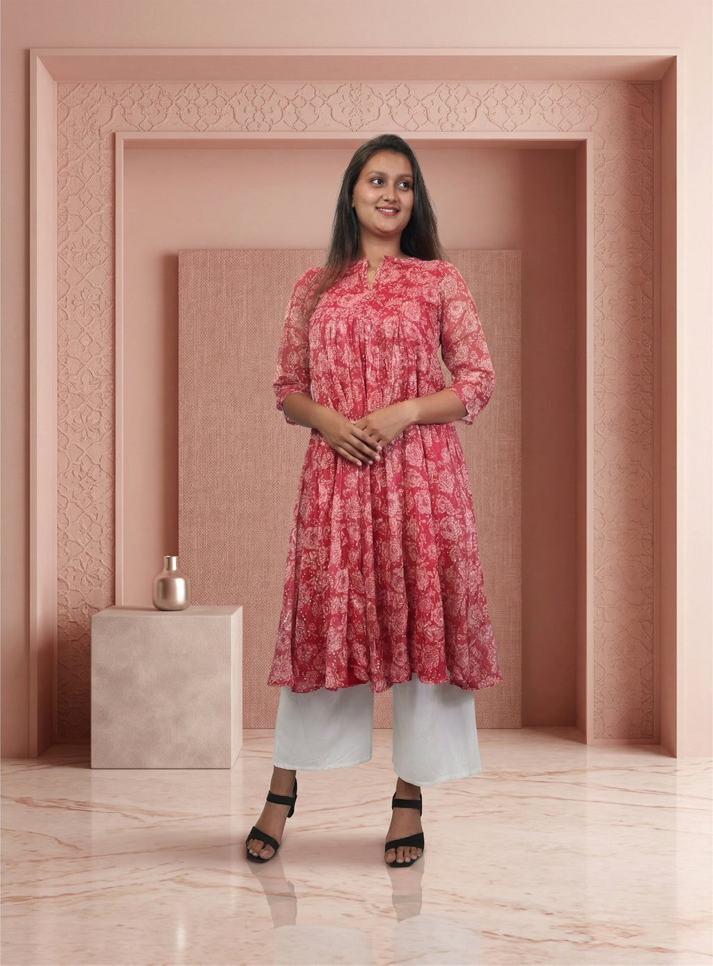 Red Lurex A-line kurti