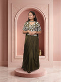 Green chinon crop-top with lehnga with dupatta