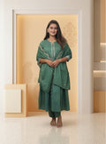Green cotton anarkali suit-set with dupatta