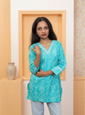 Green cotton bandhani short kurti