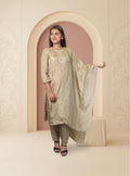Beige tissue handwork straight suit-set  with dupatta