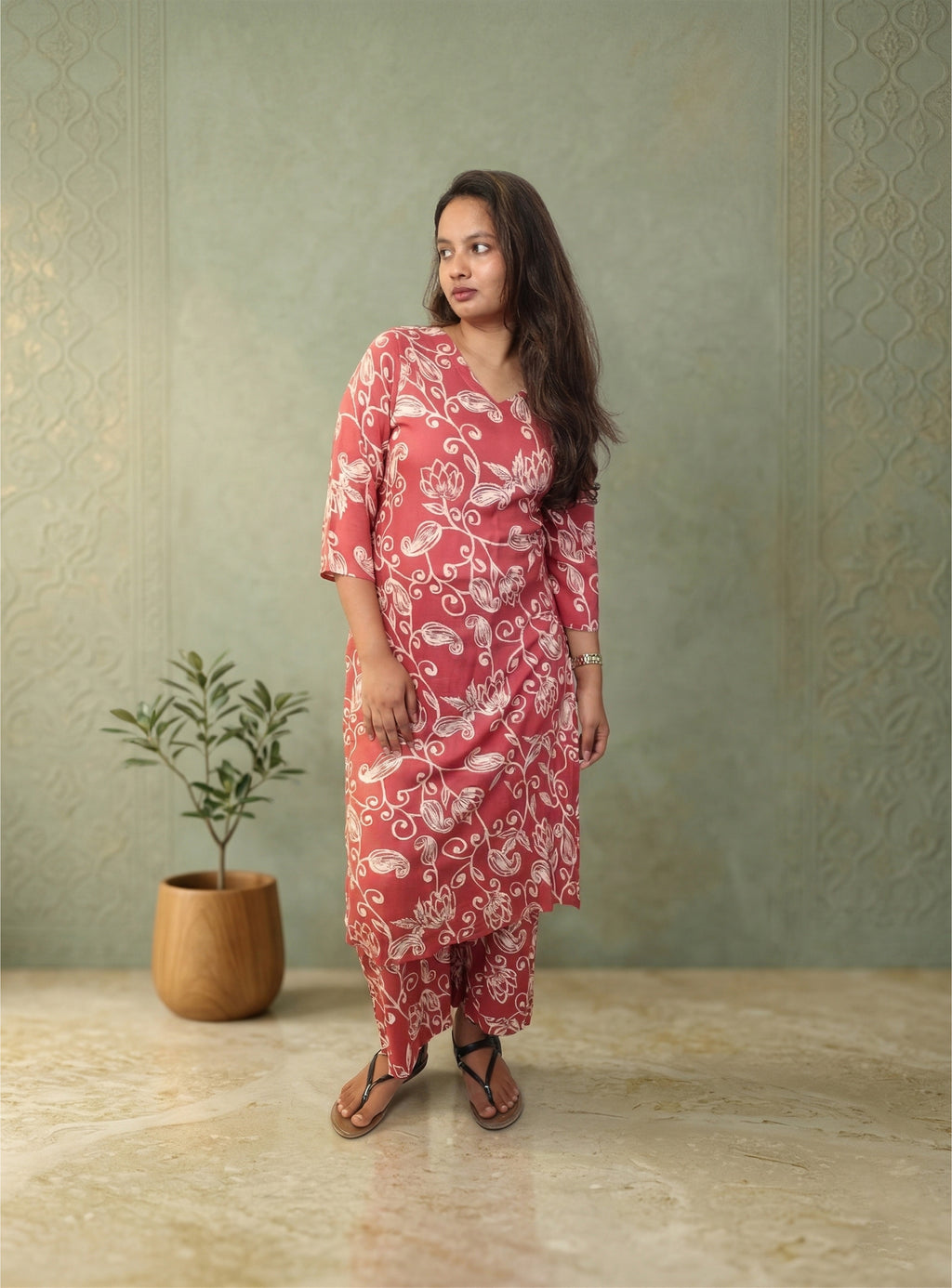 Pink Rayon Printed Co-ord Set