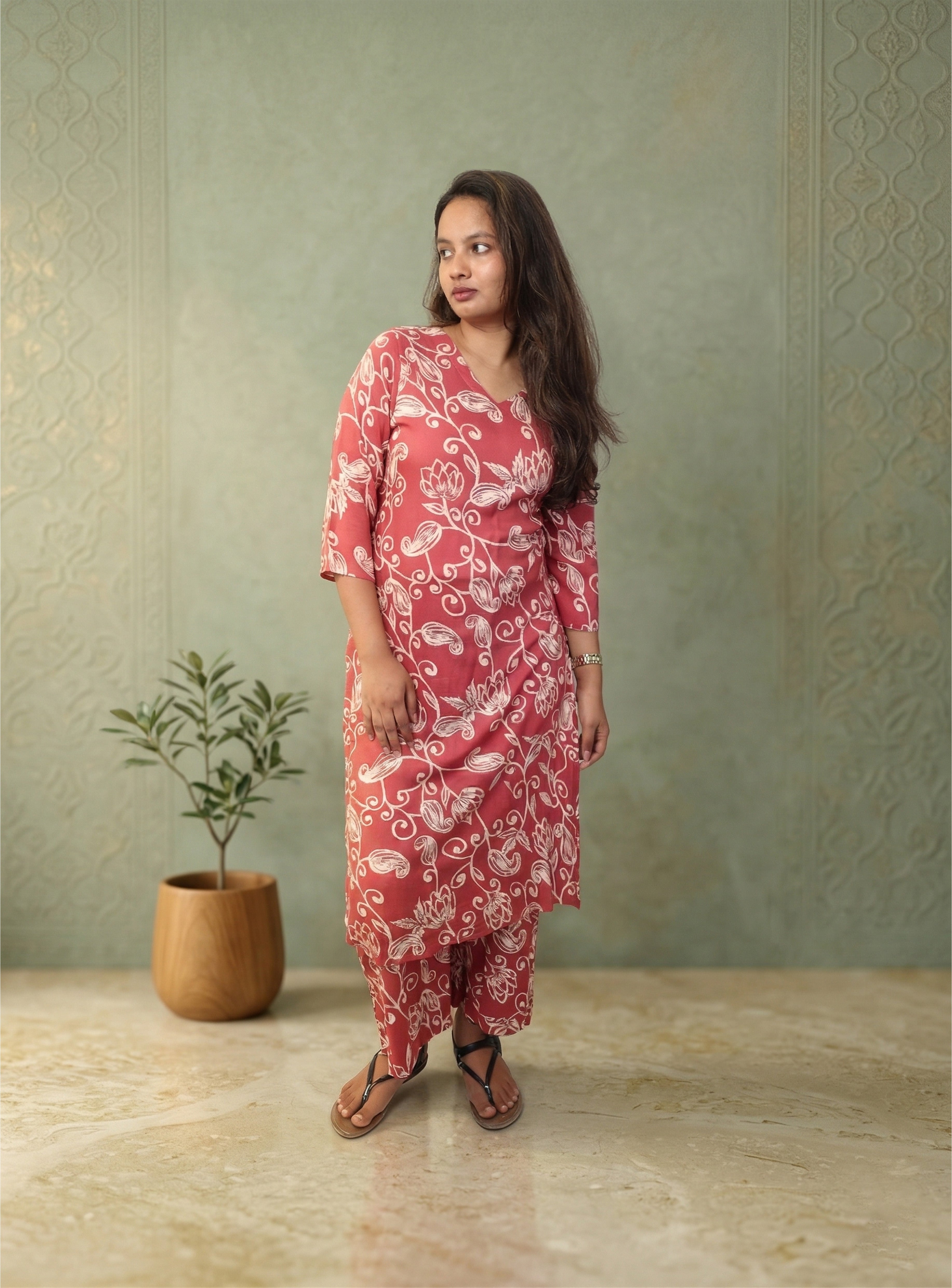 Pink Rayon Printed Co-ord Set