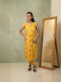 Yellow Printed Cotton straight Co-ord set