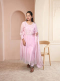 Pink Banarasi mul chanderi Anarkali set with dupatta