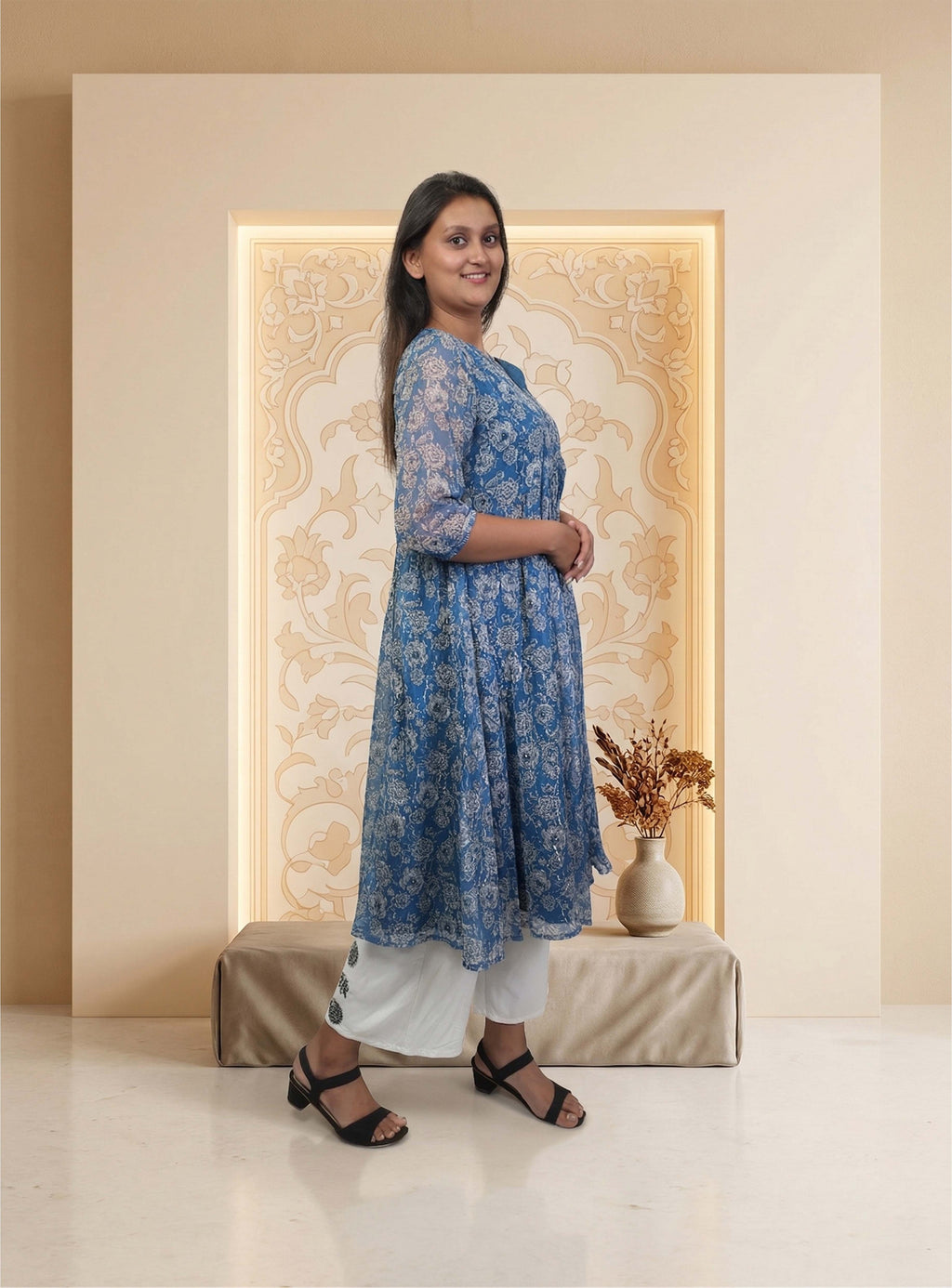 Blue lurex A-line kurti
