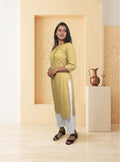 Yellow cotton straight printed kurti