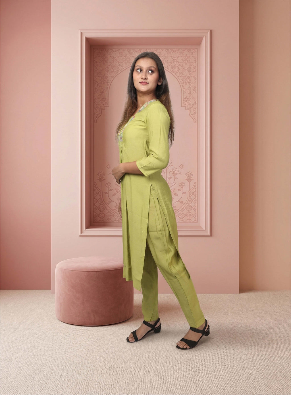 Green musline straight Co-ord sets