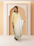Light Yellow banarasi mul chanderi straight suit-set with dupatta