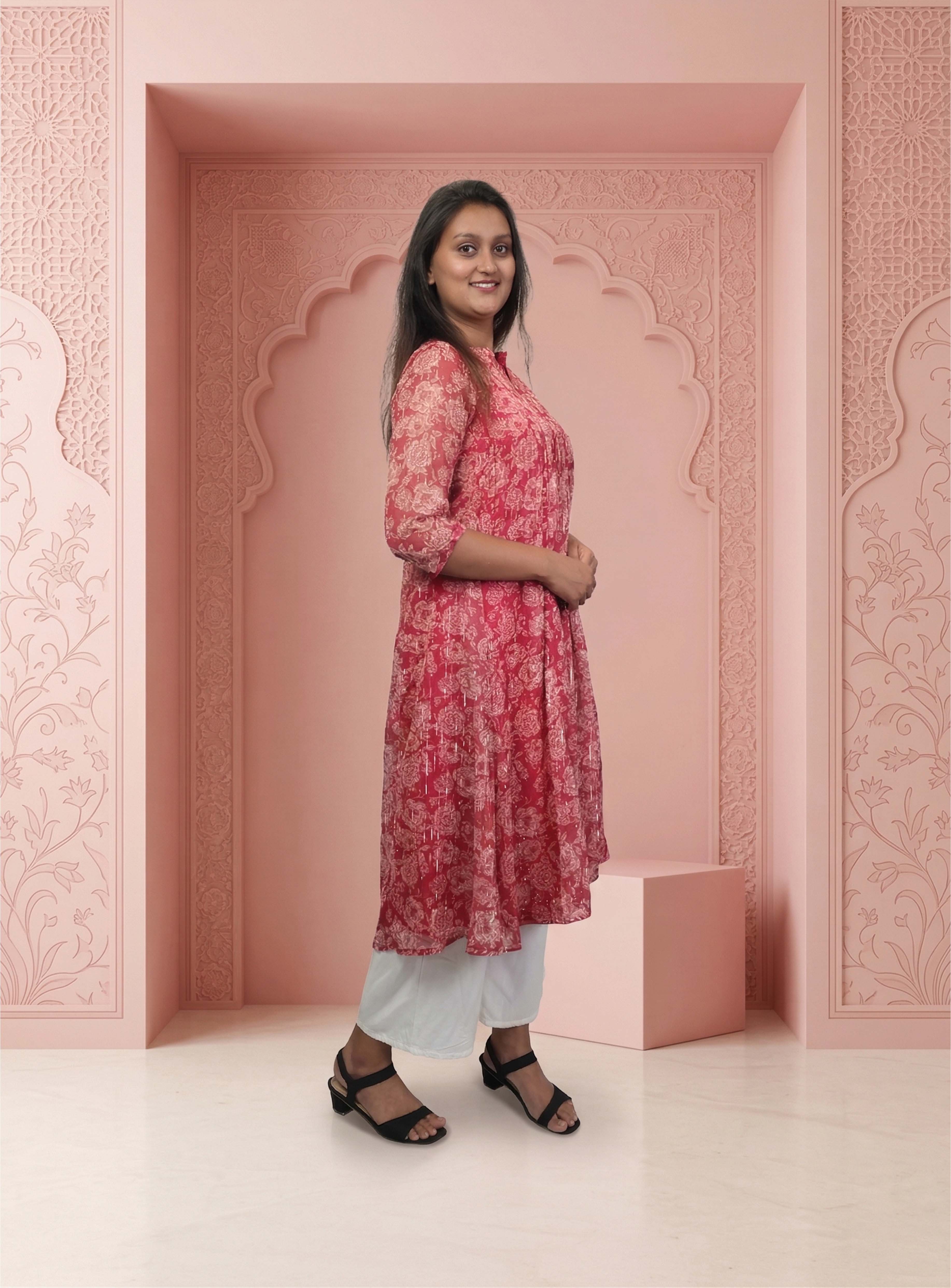 Red Lurex A-line kurti