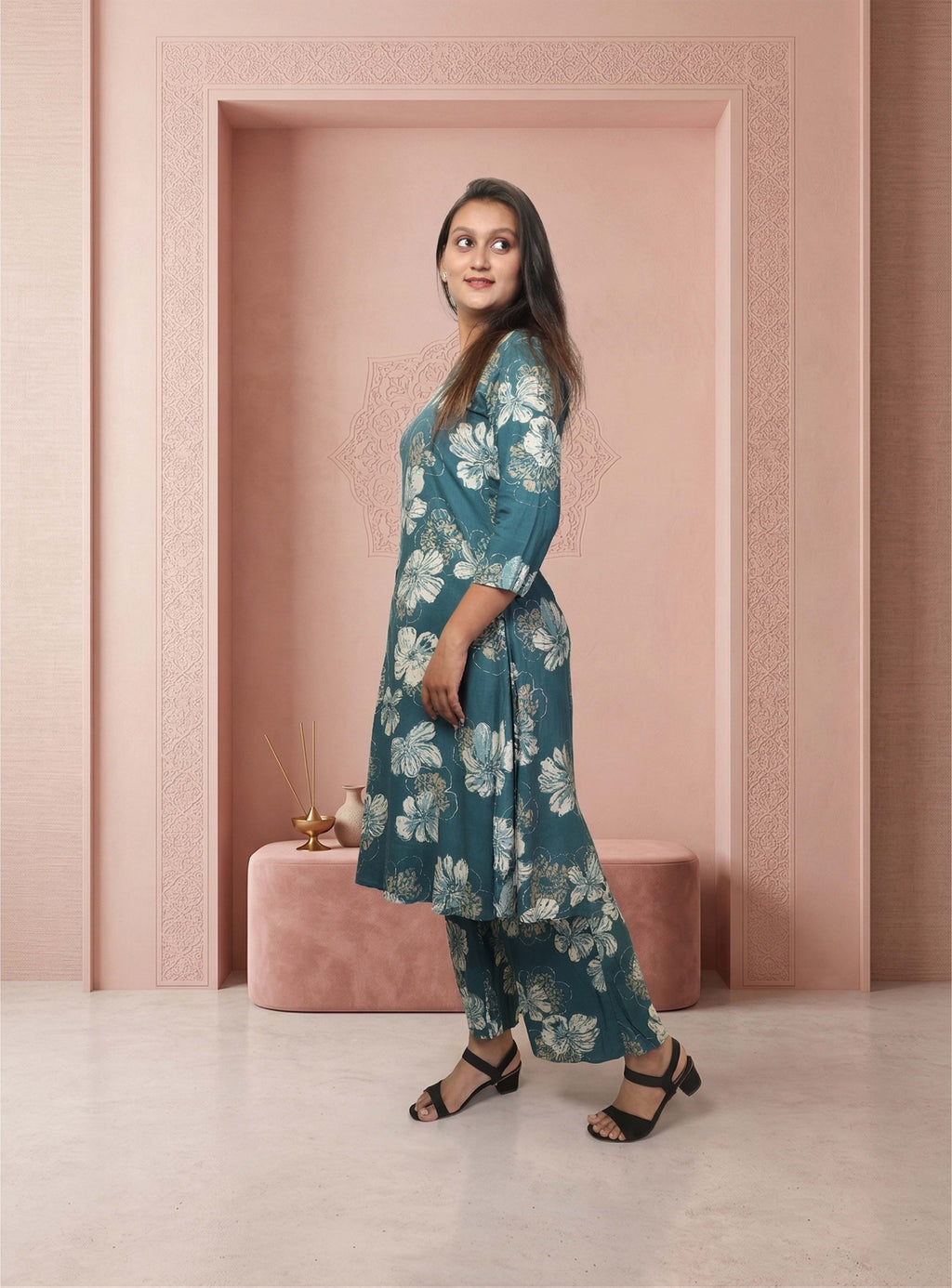 Green rayon printed Co-ord set