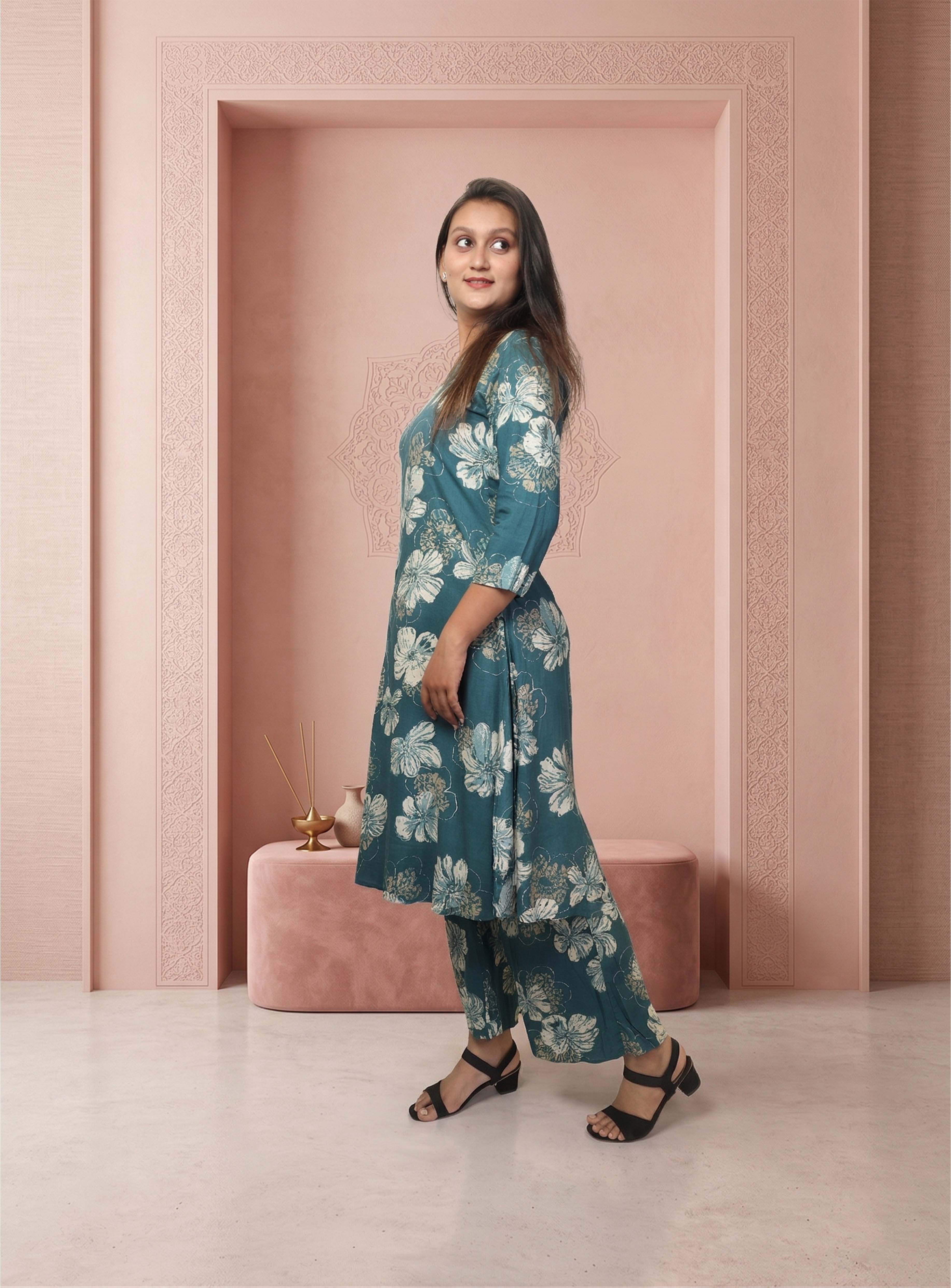 Green rayon printed Co-ord set