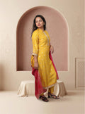Yellow Dola silk straight suit-set with dupatta