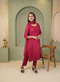 Bright maroon dobby cotton straight suit set with dupatta