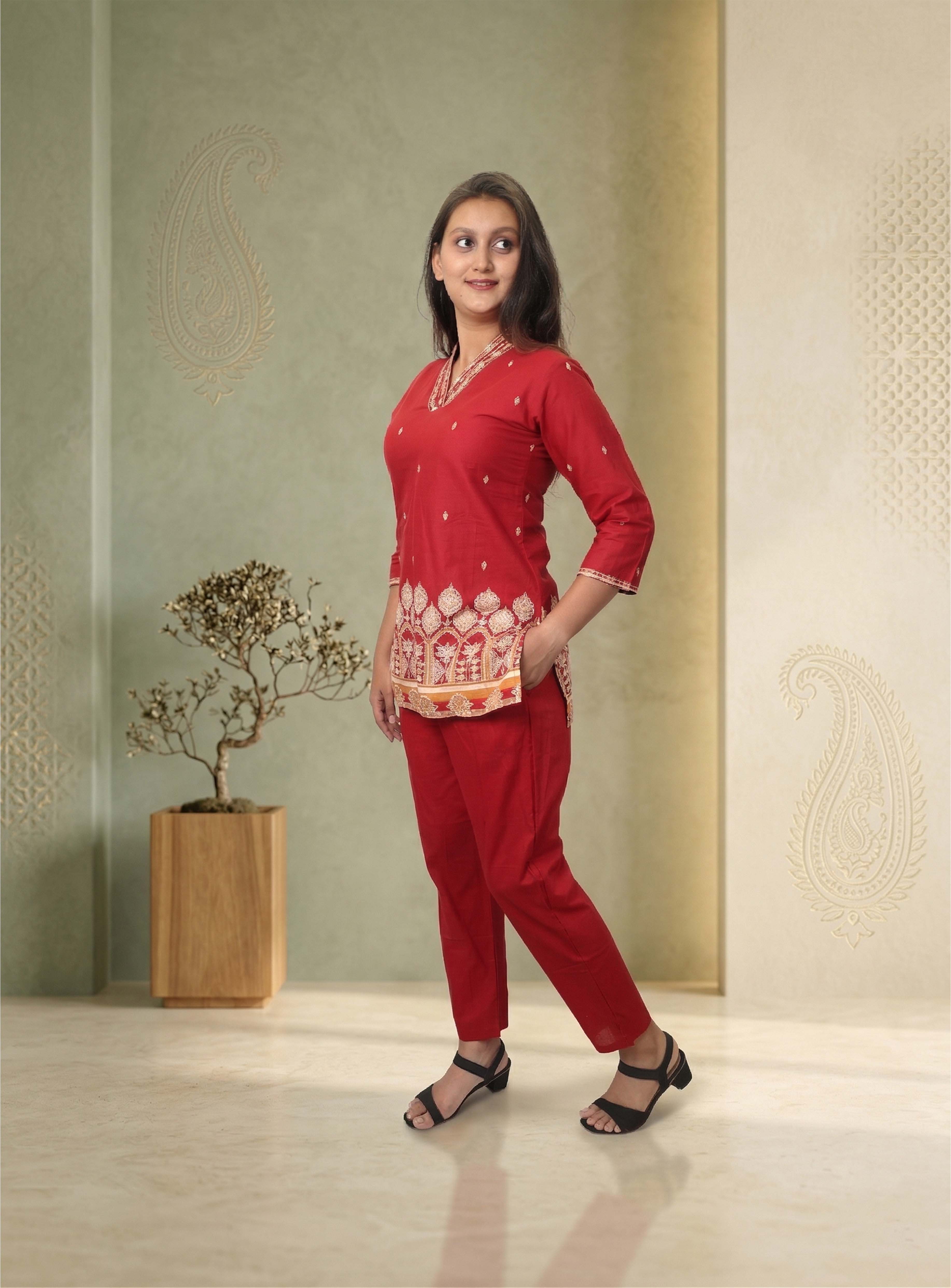 Red Printed Cotton Co-ord Set