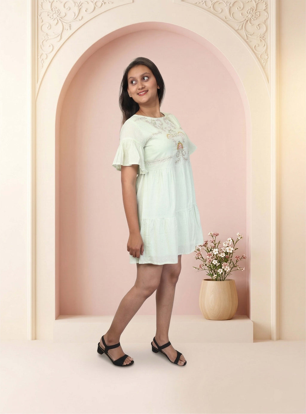 Pista threadwork dobby cotton dress