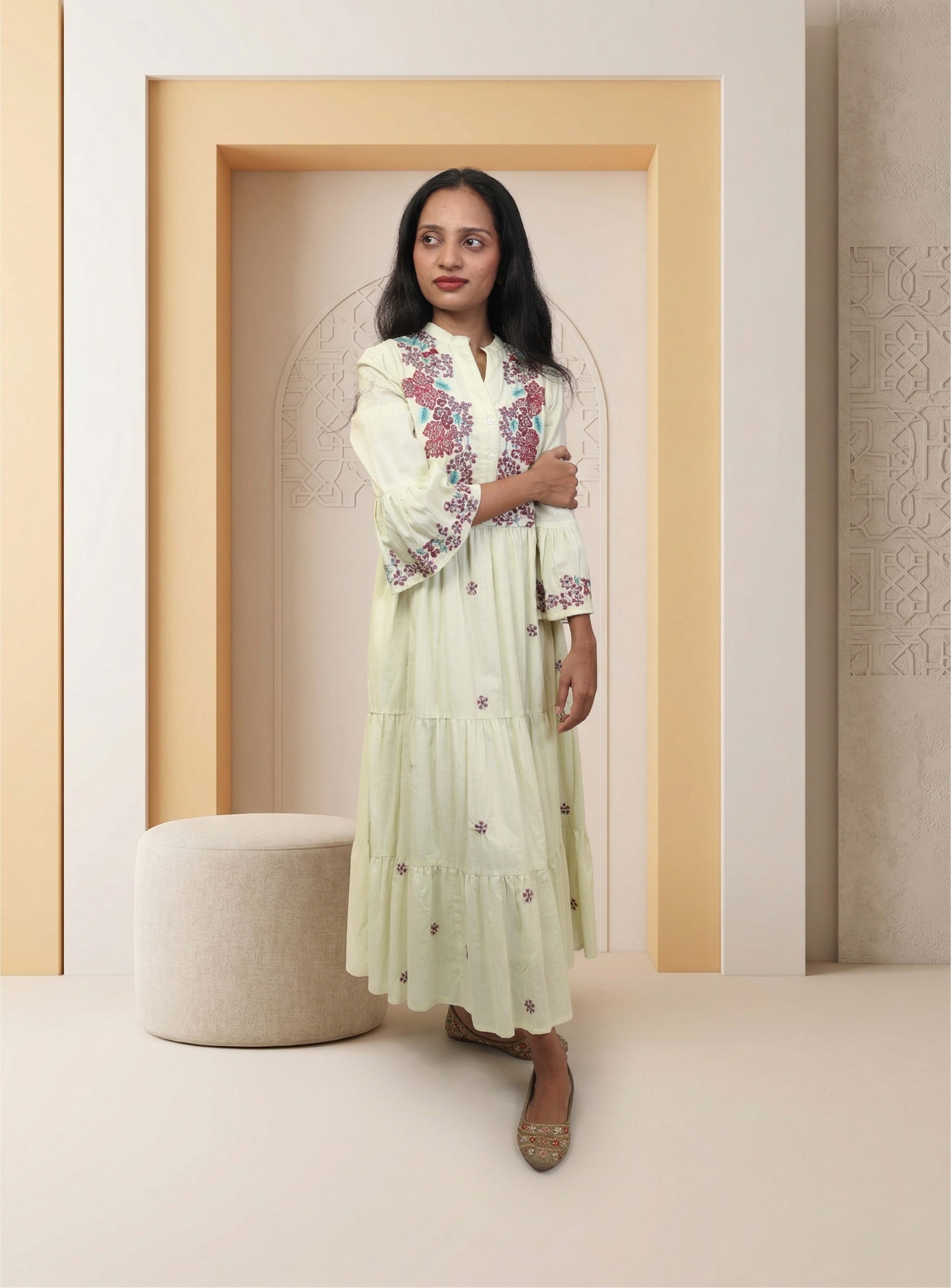 Pista mull cotton thread embroidery one-piece