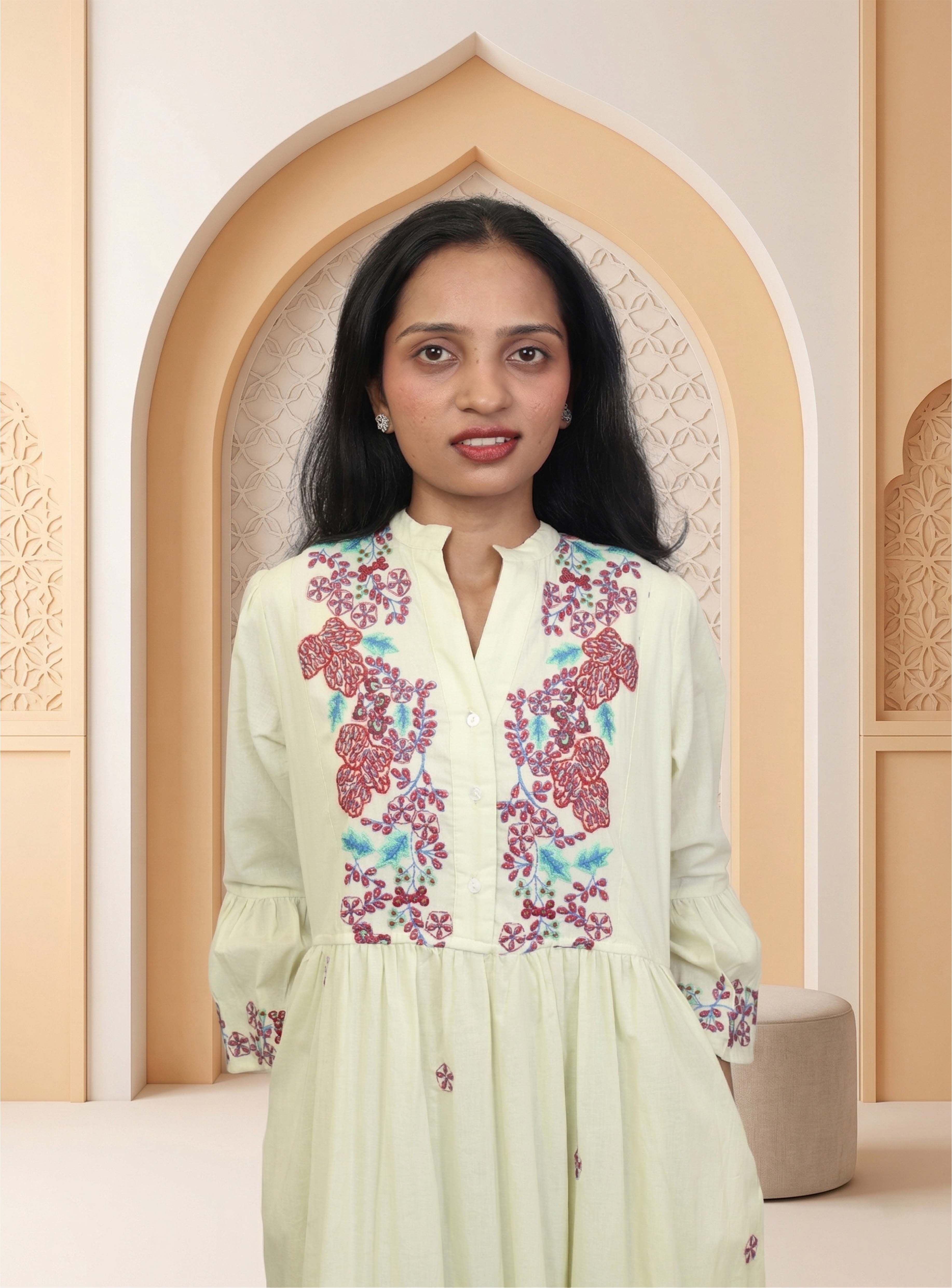 Pista mull cotton thread embroidery one-piece