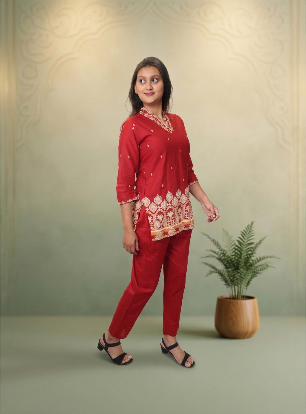 Red Printed Cotton Co-ord Set