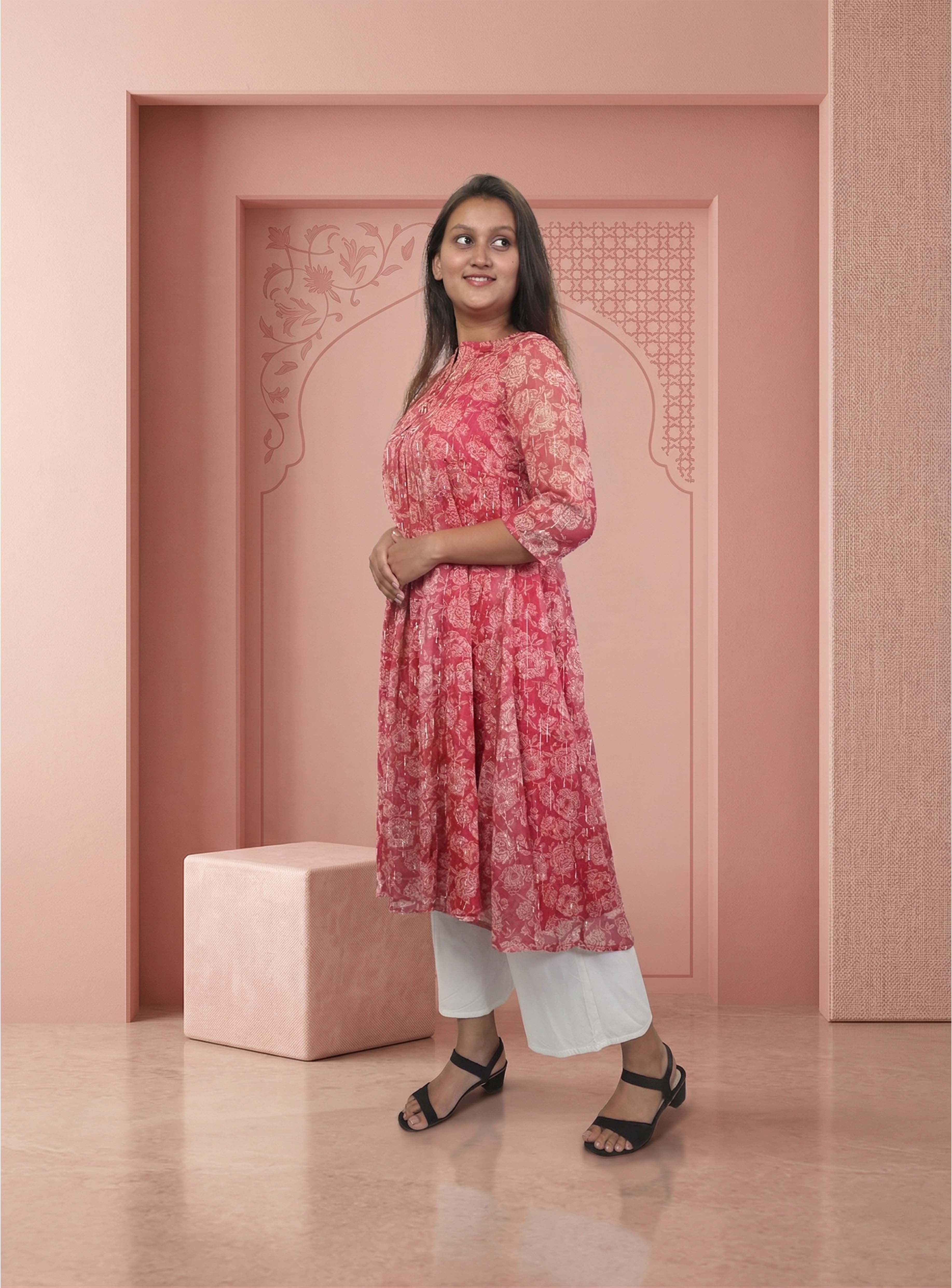 Red Lurex A-line kurti