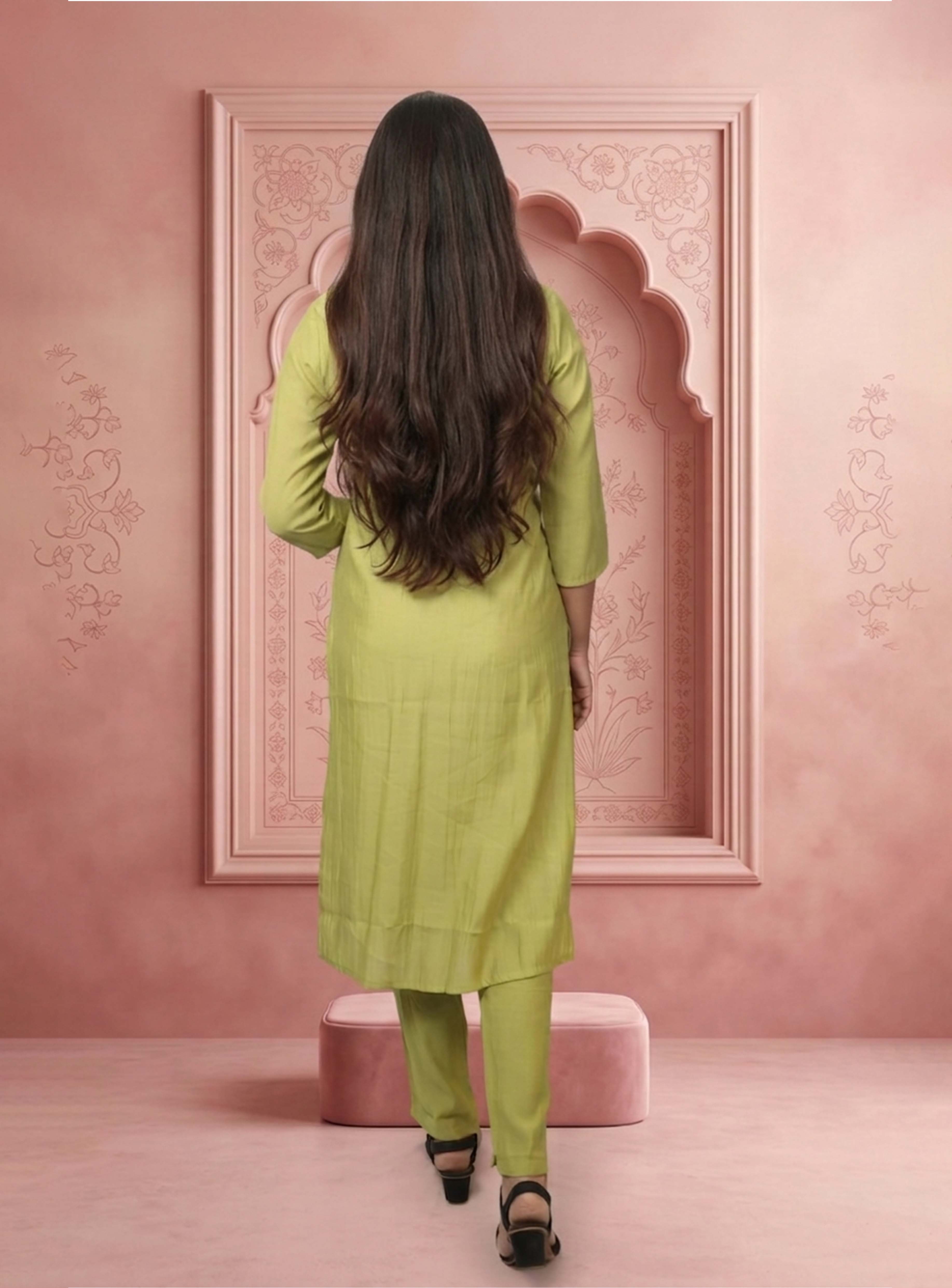 Green musline straight Co-ord sets