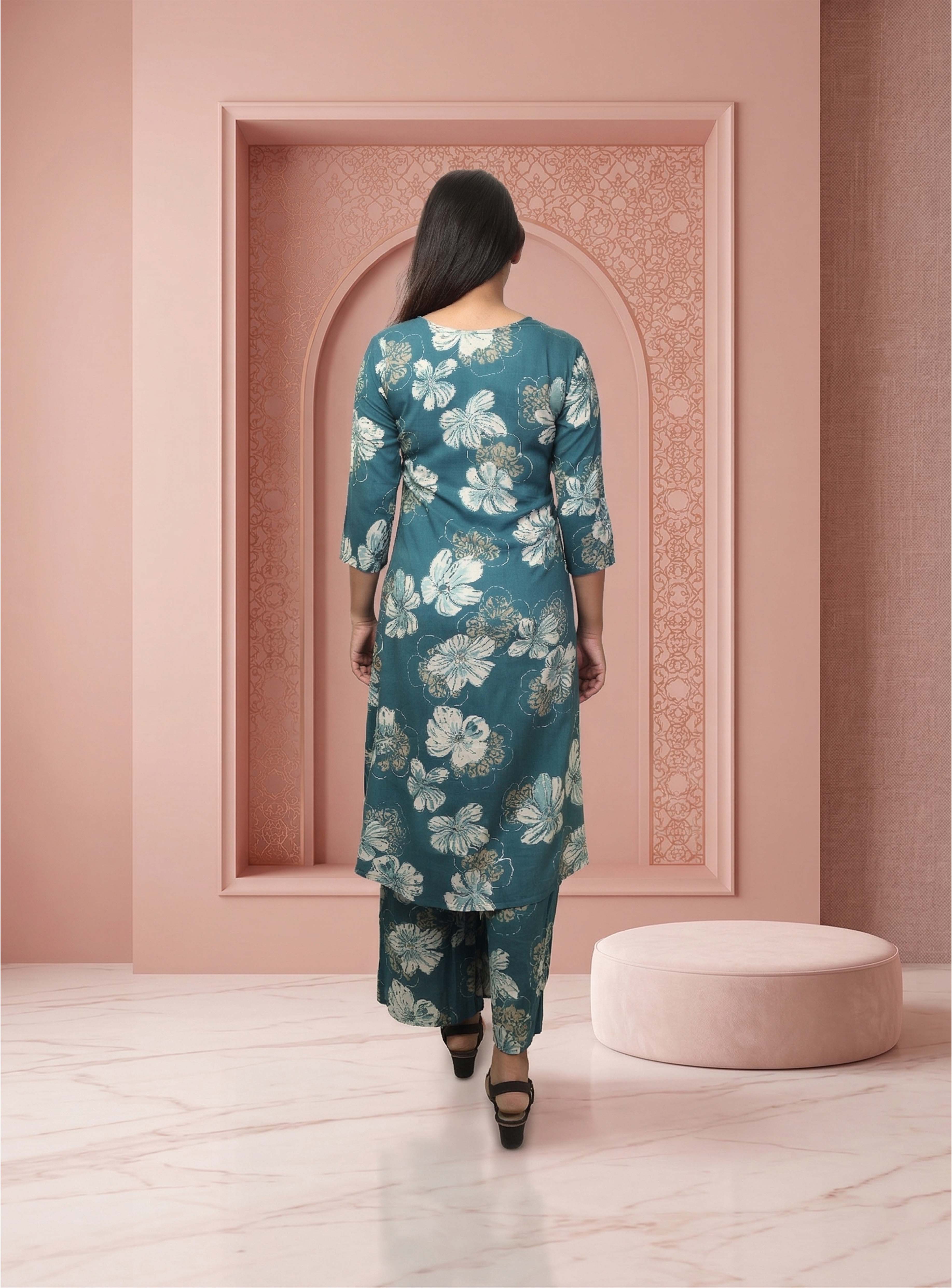 Green rayon printed Co-ord set