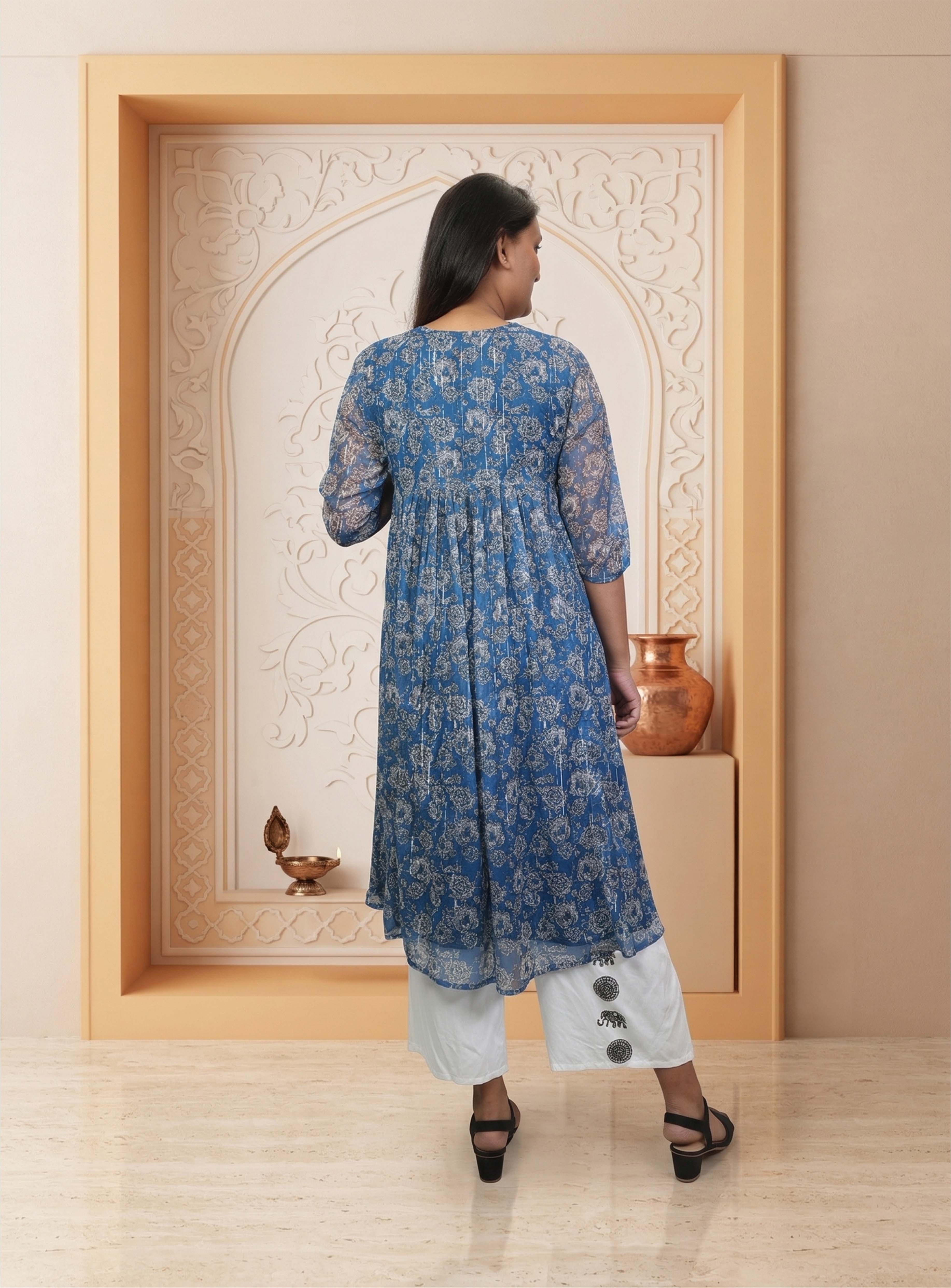 Blue lurex A-line kurti