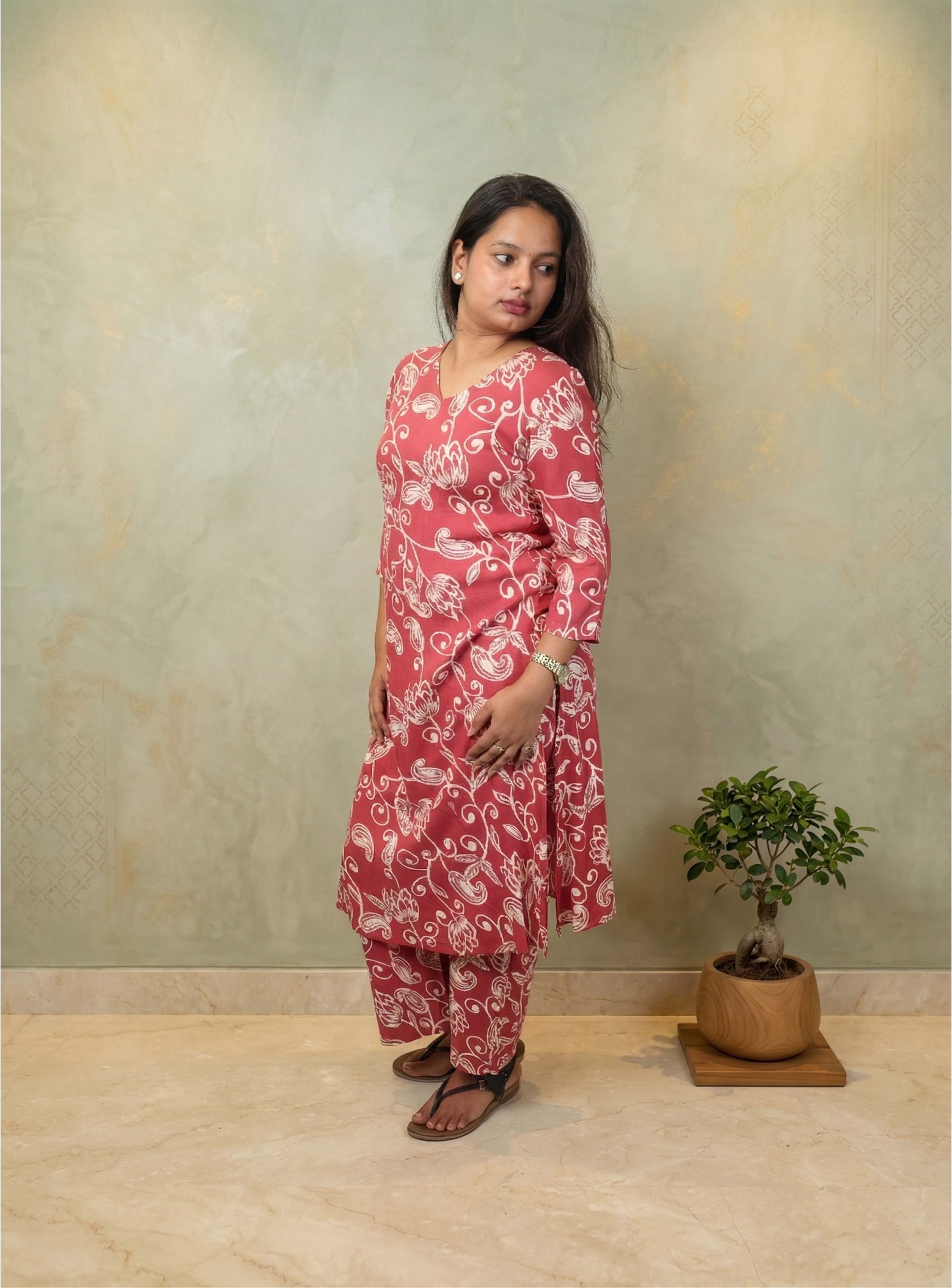 Pink Rayon Printed Co-ord Set