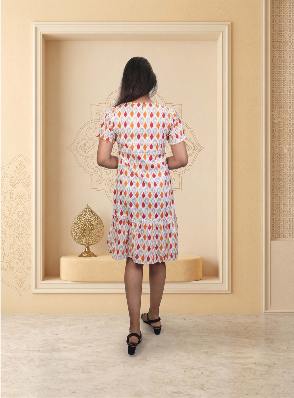 White and multicolour cotton straight dress