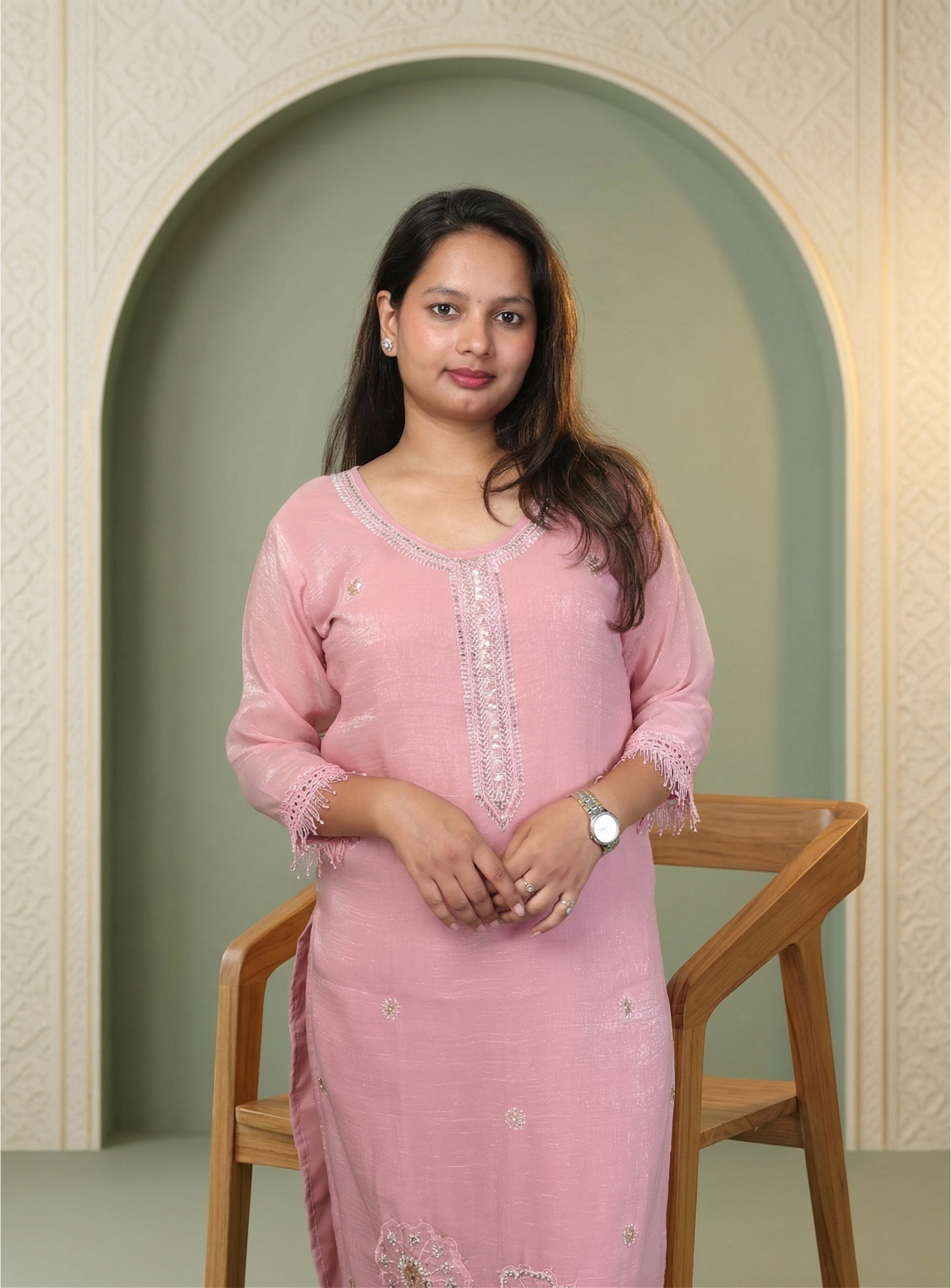 Pink tissue shimmer straight kurta with dupatta