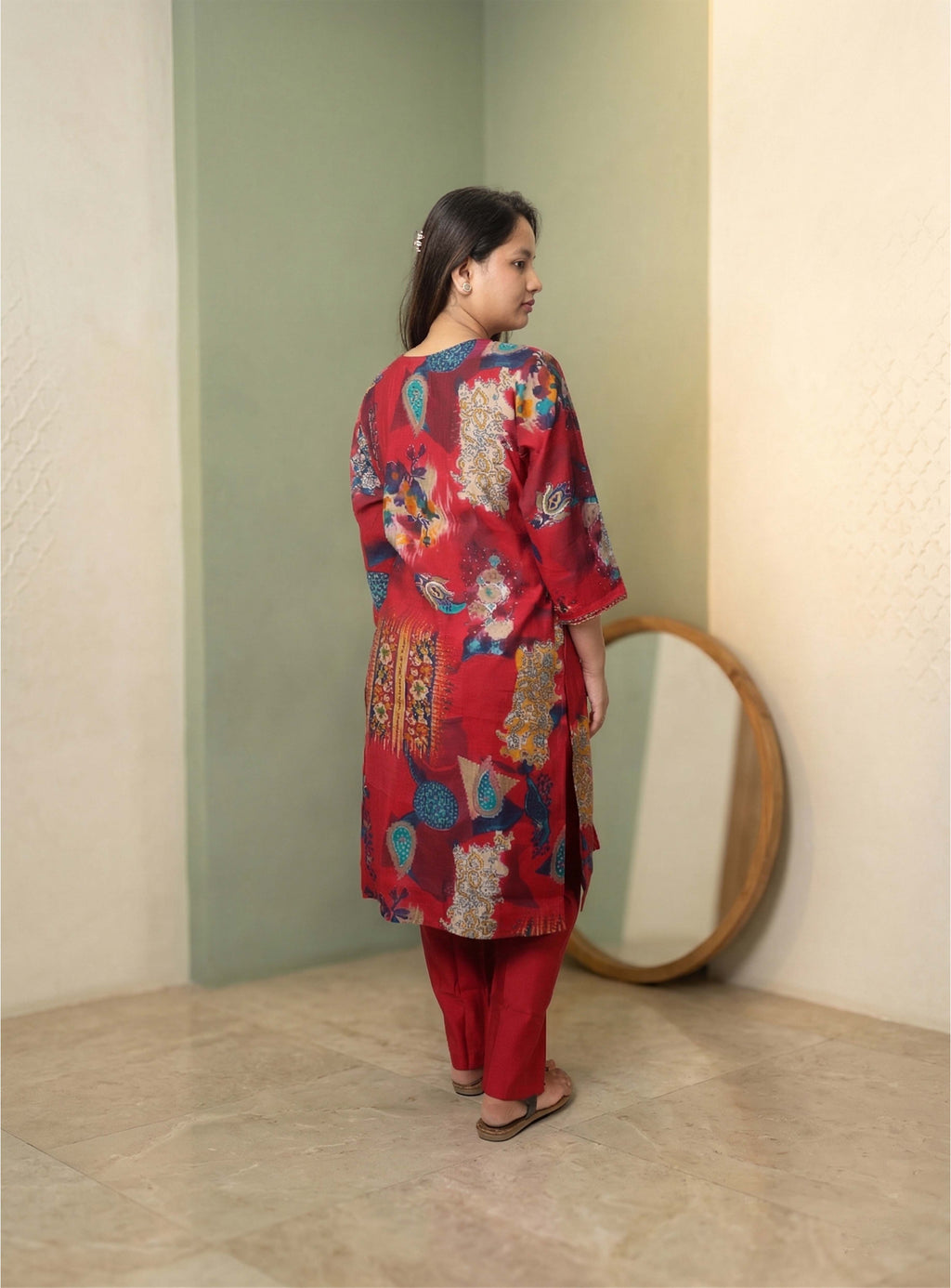 Red Musline Printed Co-ord Set