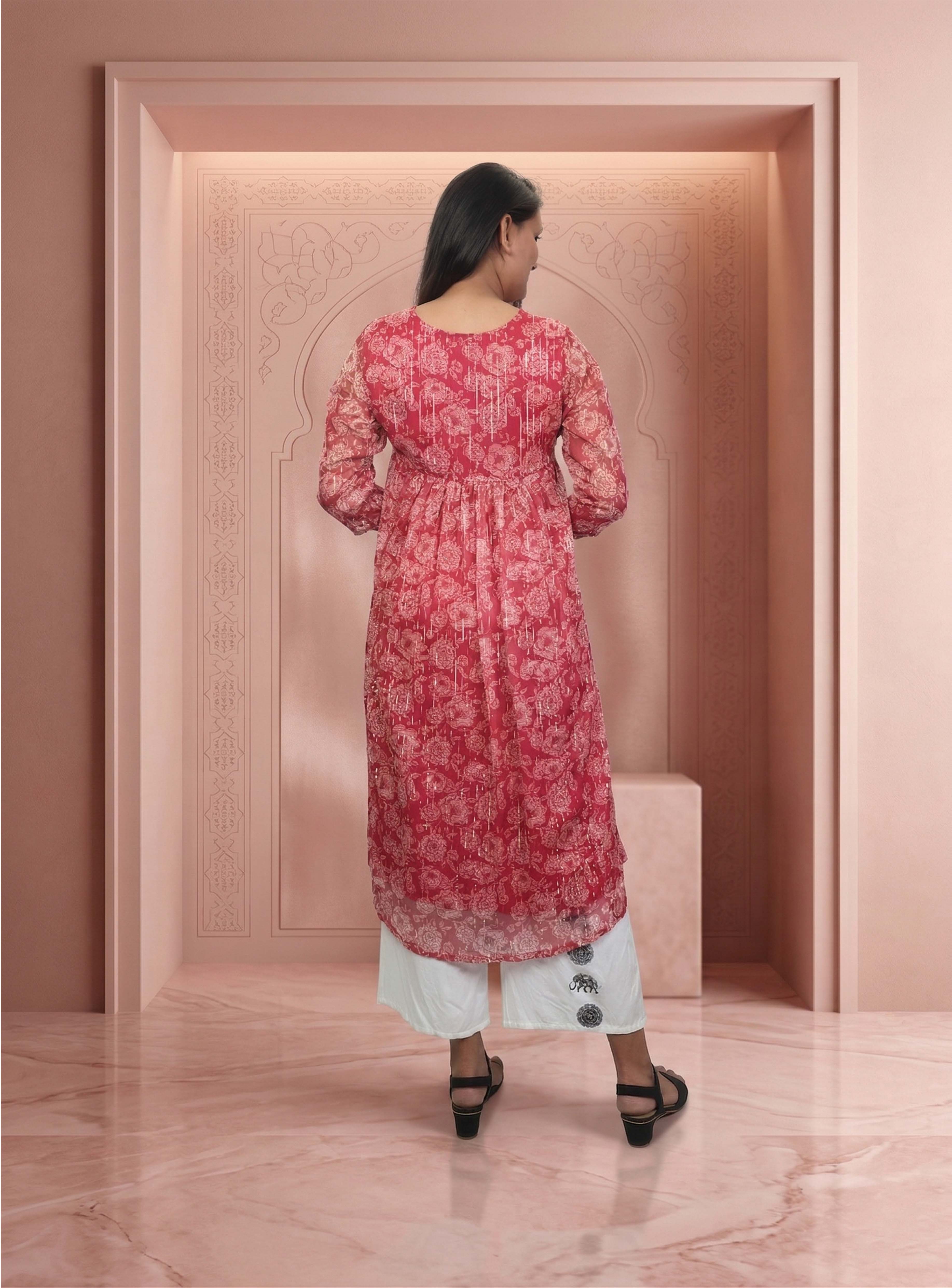 Red Lurex A-line kurti